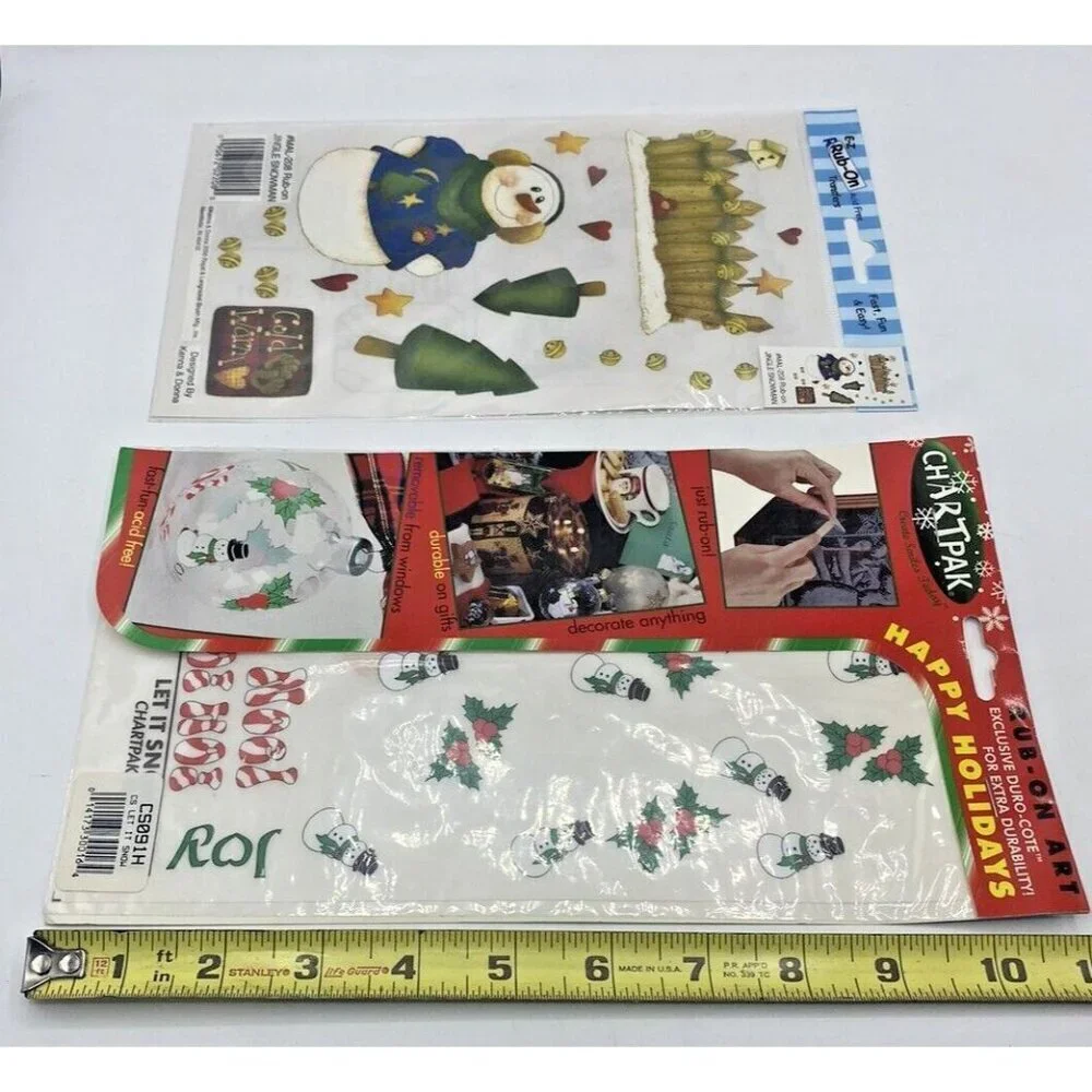 Vtg Chartpak Royal Langnickel Rub On Transfers Lot 2 Christmas Snowman Holiday
